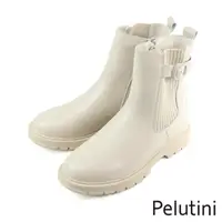 在飛比找momo購物網優惠-【Pelutini】經典拼接襪套馬汀真皮中筒靴 象牙白(33