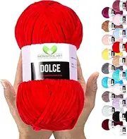 MeriWoolArt Chenille Yarn for Knitting and Crocheting Red - 100 g and 120 m Velvet Wool - 100% Fluffy Polyester Knitting Yarn for Amigurumi Cushions Blankets Soft Clothing Gifts