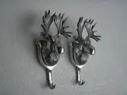 Decorative Wall Mount Moose Head Coat Hooks Lot of 2 Stag Head Range au-*