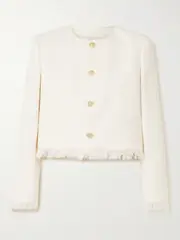 [FRAME] FRAME - Cropped Fringed Cotton-blend Tweed Jacket - Ivory - xx large xx large Ivory