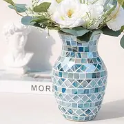 Blue Glass Vase with Mosaic Decor, Mediterranean Home Accessory for Wedding Decoration, Dining Room, Living Room & Retail