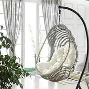 Hammock Egg Chair Cushion Replacement,Egg Chair Cushion, Hanging Basket Chair Cushions with Pillow, Hammock Chair Cushions,Wicker Hanging Chair Cushion(White)