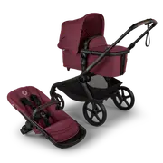 Bugaboo Kangaroo bassinet and seat pram Dark Cherry red sun canopy, Dark Cherry red fabrics, black chassis