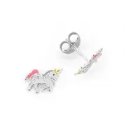 Sterling Silver Pink Enamel Unicorn Earrings in Pink