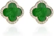 [XUDEJUN] Four Leaf Clover Earrings Silver Needle Clover Earrings Full of Diamond Zircon Anti-Allergy Jewelry Earrings Large for Women or Girls……