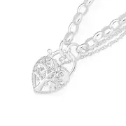 Silver Tree Of Life Cz Heart Padlock Bracelet