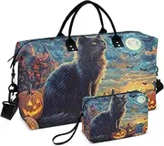 [ZRYSMY] Duffel Bag for Traveling, Halloween Black Cat Pumpkins Travel Bag Gym Bag, with Multiple Interior Pockets Shoulder Weekender Bag for Women Men with Toiletry Bag 20.5L x 1.9W x 13.8H
