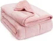 [Anjee] Sherpa Fleece Weighted Blanket for Adults,6.8kg Pink Double-Sided Heavy Blanket, Extra Warm Fluffy Blanket with Ultra-Soft Flannel and Cosy Plush Sherpa, Twin Size 120 x 180 cm Pink
