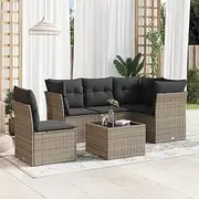 6 Piece Garden Sofa Set with Cushions Grey Poly Rattan Patio Bar Sets
