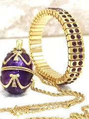 Purple Amethyst Faberge egg Necklace & bracelet Swarovski set 24K GOLD HANDMADE