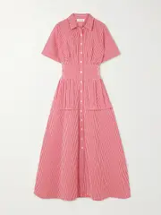 [Rosie Assoulin] Rosie Assoulin - Boogie Woogie Bugle Boy Gingham Cotton-seersucker Maxi Shirt Dress - Red - US4 US 4 Red