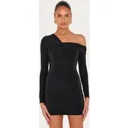 Black Double Layer Slinky Off Shoulder Mini Dress, Black
