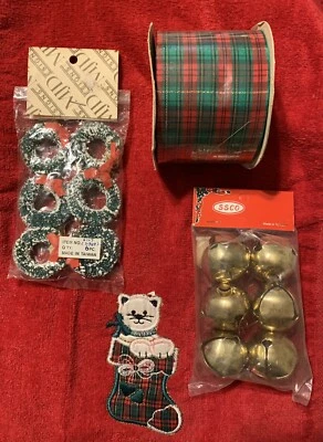 Christmas Craft Items - Craft Ribbon - Bells- Wreaths - Hand towel