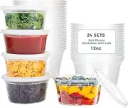 24 Pack 12 Ounce BPA Free Plastic Food Storage Containers with Airtight Lids Stacking Design Leak Proof Microwave Freezer Dishwasher Safe Ideal for Meal Prep Soups Sauces Snacks Organizing Supplies