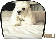 [EdWal] French Poodle Print Card Holder Unisex Credit Card Case for Men and Women Leather Card Holder, Slim Business Card, White, One Size