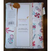 NEW PAPYRUS Candy Cane Red 100% Cotton Flannel King Sheet Set Percale NWT