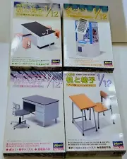 4x Hasegawa 1/12 Office Desk & Chair, School set, Claw crane Plastic Model kit