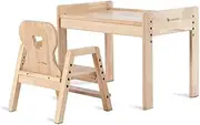 My Duckling Kaya Kids Activity Table and Chair Set, Wooden Kids Activity Table with Chairs;Height Adjustable Childrens Table and Chairs for Reading/Eating/Playing-Bear
