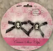 Cameo Shoe Clips - w/Rhinestones and Marabou Victorian, Vampire Costumes