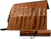 Hudson Durable Goods 8 Pocket Knife Roll - 22” W x 17” H Waxed Canvas Carrying Case for Kitchen Knives and Kitchen Tools - Heavy Duty, Portable Knife Storage Bag for Traveling - Tan Knife Pouch