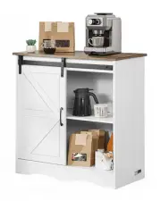 VEVOR Coffee Bar Cabinet 3-Tier Coffee Bar Table with Barn Doors Brown White