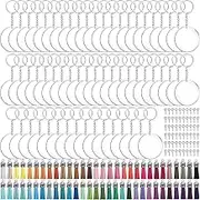 Duufin 250 Pcs Acrylic Keychain Blanks Keyring Tassels Set Including 50 Pcs Acrylic Circle Disc 50 Pcs Key Rings with Chain 50 Pcs Jump Rings 50 Pcs Tassels and 50 Pcs Screw Eye Pins for DIY Keychain