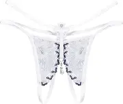 [Generic] Womens Corset Lingerie Pearl Low G Sexy Thongs Women Panties Pendant String Underwear Waist Panties Sexy Costumes for Women Lingerie Plus Size (3-White, One Size)