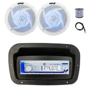 Dual Marine Radio, Spa Bezel,Adapter, Antenna,Wire, 2x 4" 100W LED White Speaker