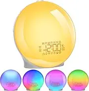 Sunrise Alarm Clock, Smart Sleep Wake-up Light Sunset Light, 7 Natural Sound, FM Radio, 18 Light Colors, Full-Screen Digital Alarm Clock for Kids Adult Sleep Aid Table Lamp for Bedroom