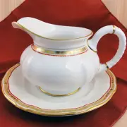 ROYAL CROWN DERBY CARLTON RED Gravy Boat & Stand England NEW NEVER USED