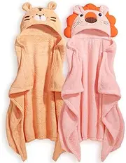 WODHOY Toddler Bath Towel Hooded Kids Towels Bath Baby Towel with Hood for Boy Girl 0-5 Years, 2-Pack Soft Absorbent Baby Bath Toddler Towels, Large Thick 50''x32'' Pink &Orange Set