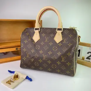 【翰貝格名牌館】全新真品 LV 經典不敗 SPEEDY 25 老花 字紋 手提 斜背 兩用 波士頓包 M41113 預購