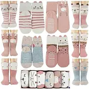 [Tiny Captain] Baby Toddler Girls Animal Grip Tube Socks Anti-Skid Cartoon Newborn, Infant, Baby and Toddler Socks