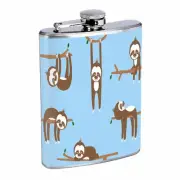 Cute Sloth Images D4 Flask 8oz Stainless Steel Hip Drinking Whiskey