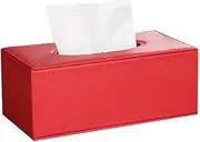 Tissue Box Cover, PU Leather Tissue Box Holder, Rectangular Napkin Facial Tissues Holder Dispenser for Home Office Car, Red