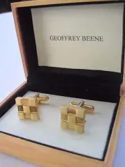 Geoffrey Been Square Gold-Tone Plaid Cufflinks, New Old Stock, $35 Retail