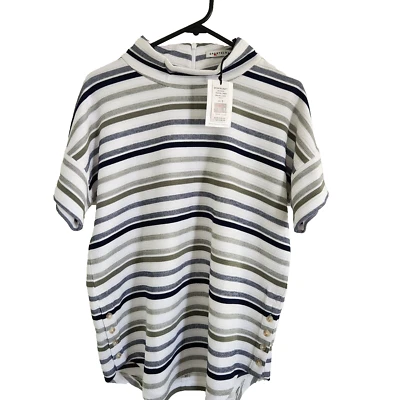 Sportscraft Top Womens Size S Grey White Aria Roll Neck Striped BNWT $129