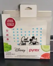 Silicone Storage Bags Pyrex Disney Sandwich Size Mickey Mouse Red/Blue SET of 2