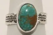 Native American Navajo Sterling Silver Crow Springs Turquoise Ring Sz 8.5