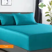 400 Thread Count Bamboo Cotton 1 Fitted Sheet with 2 Pillowcases Teal