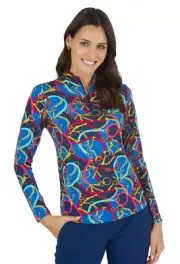 IBKUL Zena Mock Neck Top Size M L Long Sleeve Women Golf Shirt Equestrian NEW
