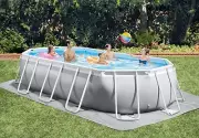 PRISM Swimming Pool Above Ground Steel Frame Oval Pool Set w/Pump, Cover, Ladder