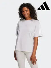 adidas Grey Essentials 3-Stripes Boyfriend 100% Cotton T-Shirt (AR1026) | $53