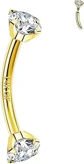 ALACLO 2 Pcs 14k Gold Filled Eyebrow Rings, 16G Threaded Rook Piercing Jewelry, Surgical Steel Vertical Lip Labret Belly Tongue Ring Daith Earring Curved Barbells