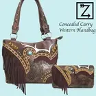 Zelris Women Western Fringe Turquoise Concho Concealed Tote Purse Wallet Set