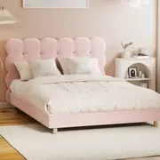Oikiture Bed Frame Queen Double King Single Tufted Bedhead Boucle Fabric Pink