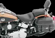 Mustang Black Studded Touring Solo Seat w Conchos Harley Softail 05-15