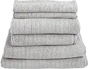 XIASABA Six Piece Towel Set Coral Fleece Cotton Soft Highly Absorbent Beach Bath Towels Ideal for Bathroom Comes in Three Sizes 35x75cm 70x140cm and 90x160cm with Grey Stripe Desi