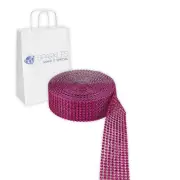 Fuchsia 8 Row Diamond Rhinestone Ribbon Trim Mesh Wrap 2 Yards - Wedding yl