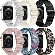 Swhatty Stretchy Nylon Solo Loop Bands Compatible with Apple Watch 45mm 44mm 42mm 41mm 40mm 38mm, Adjustable Braided Sport Elastics Women Men Strap for iWatch SE Series 7 6 5 4 3 2 1 , Pack of 3